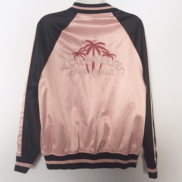 Palm Angels Jackets & Blazers - Pink Los Angeles State of Mind Satin Bomber Jacket